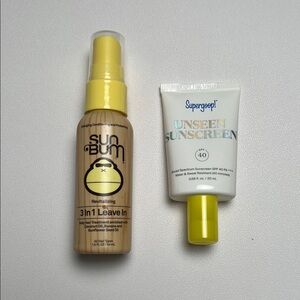 Supergoop! Unseen Sunscreen 20 ml. SPF 40 EXP:10/2026 & Sun Bum 3-in-1 Leave In